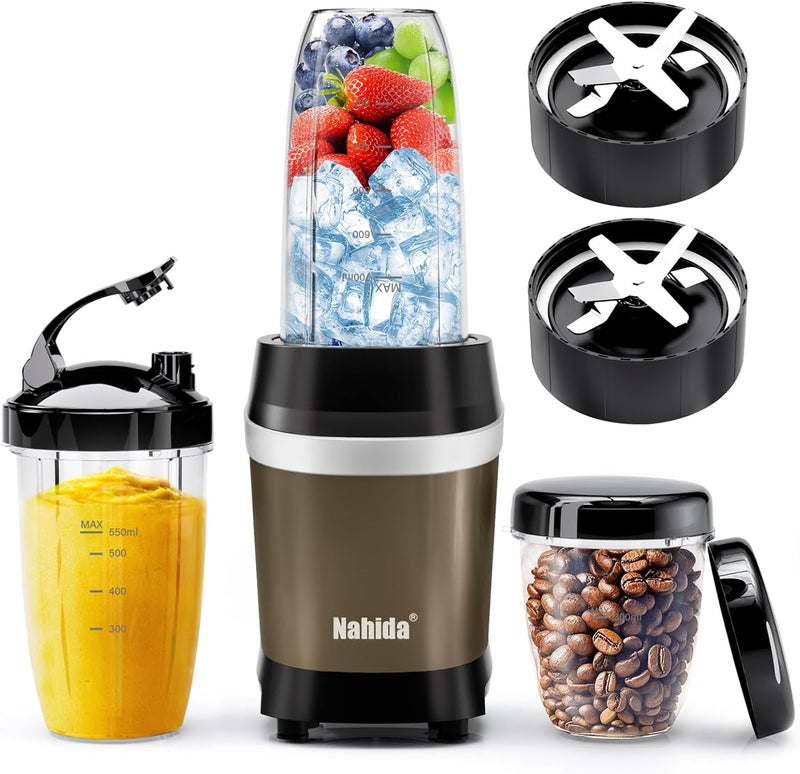 Nahida Blender for Smoothies, 1200W Smoothie Blender for Ices Crushing, Blenders with (2) 6-Fin Blades, Personal Blenders for Kitchen with 23oz, 32oz, 37oz Easy Go Cups for Juices, 1200W, Brown - Image 1